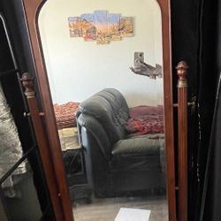 Charming Brown Full-Length Mirror with Storage  