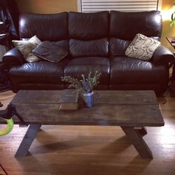Dark Brown Leather Lazyboy Reclining Sofa Couch High End Leather