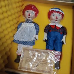 Large Porcelain Raggedy Ann & Andy Dolls Original Box