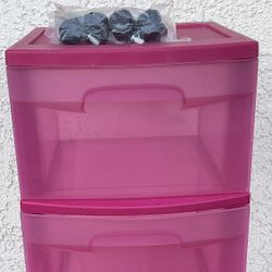 Pink Plastic Sterilite 3 Drawer Storage Organizer - Comes With Wheels 