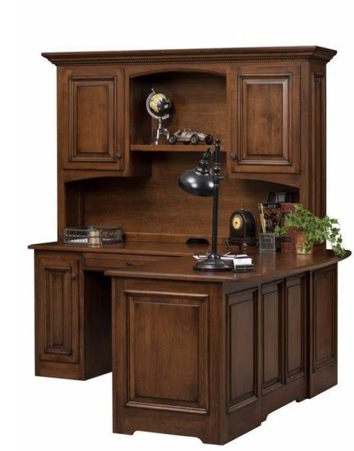 Amish Tuscan Classic Corner L Desk with Optional Hutch Top