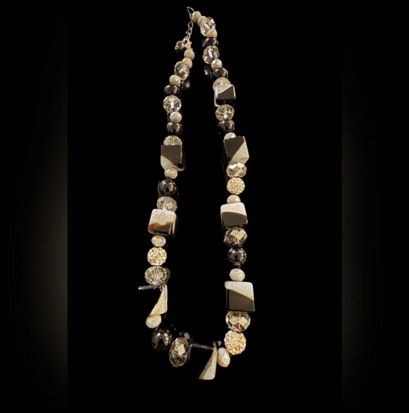 Marble stone with crystals sterling clasp necklace heavy
