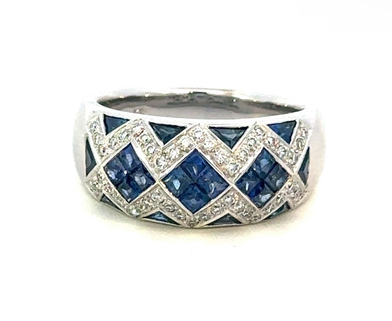 Woman’s Ladies 18k White Gold Sapphire And Diamond Band Ring Size 7.5 GP3095586