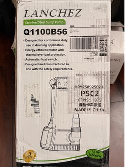 LANCHEZ Stainless Steel Sump Pump Q1100B56