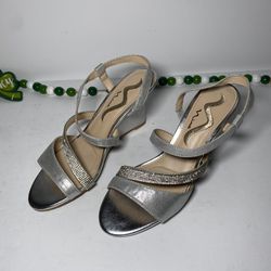 Women’s Silver Dress Party Wedge Heels Size 6.5