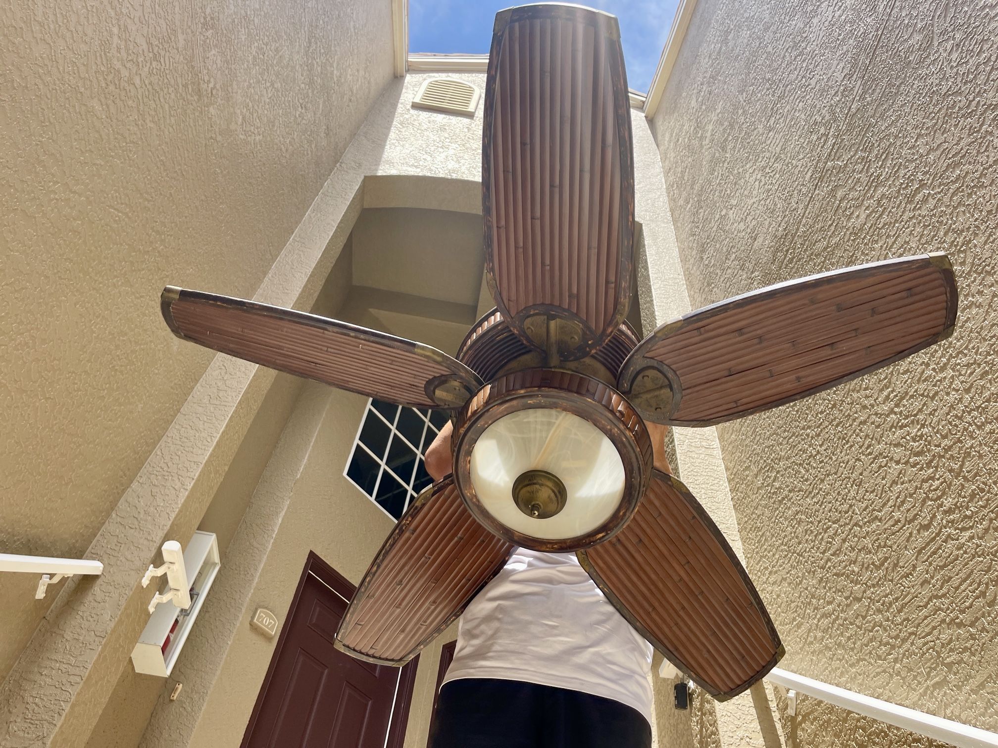 Tiki Tropical Ceiling Fan with Outdoor Bamboo style with Lights in Brown