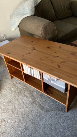 IKEA leksvik coffee table pine storage cubbies