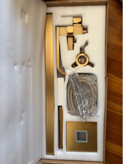 Freestanding Bathtub Faucet Brushed Gold Floor Mount Waterfall Tub Filler High Flow with Hand Shower Solid Brass