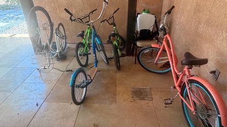 4 Bicycles and 1 schwinn adult scooter