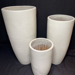 Tall Ceramic Planters-Big Round White Pots ($345 set of 3)