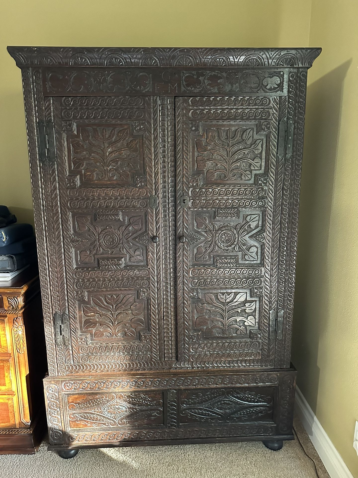 oak two tiered armoire with lock & key OBO