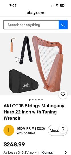 AKLOT 15 Strings Mahogany Harp 22 Inch with Tuning Wrench
