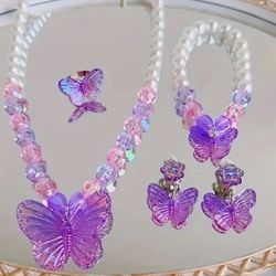 Girls Pretty Purple AB Butterfly Jewelry Set 
