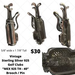 Vintage Sterling silver 925 Golf clubs (Mex 925 TH - 40) Brooch pin (collectible)