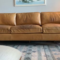 Carmel Colored Leather Couch 