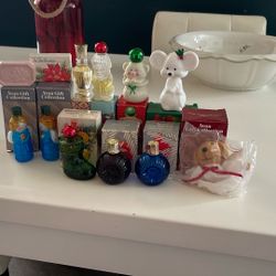 Vintage Avon Christmas Decanters  + 11 Pieces With Boxes