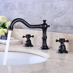 Black Bathroom Sink Faucet Solid Brass Widespread Basin Mixer Tap Wall Mount  B71