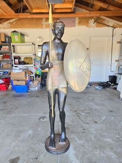 Life-Size African Warrior Statue with Spear and Shield