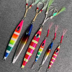 250g Full Glow Rainbow Striped Metal Jig with BKK Assist Hooks – Slow Pitch Lure for Tuna, Snapper, Saltwater Fishing