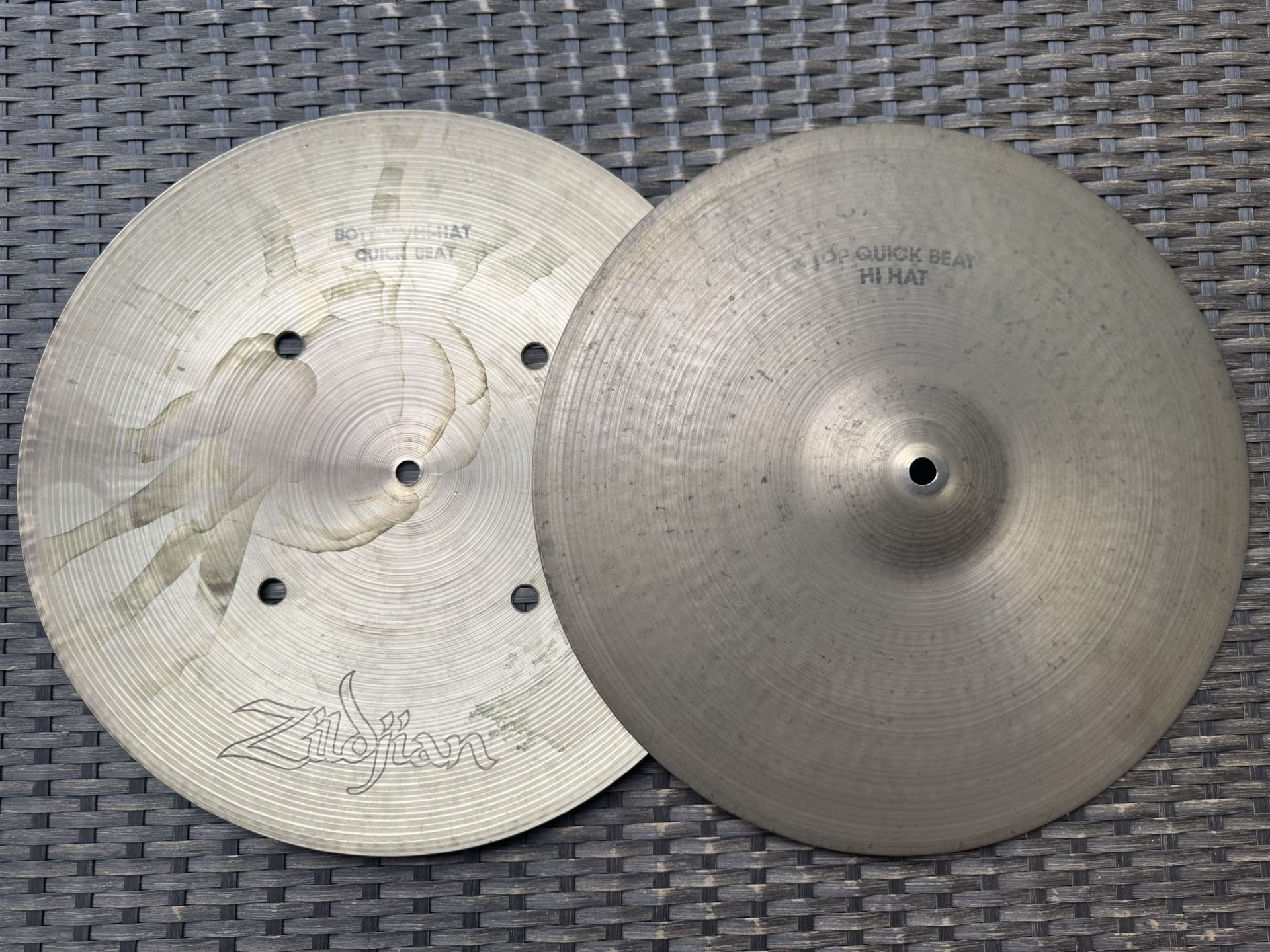 Vintage 1970s Zildjian Avedis 15” Quick Beat Hi Hat Cymbals