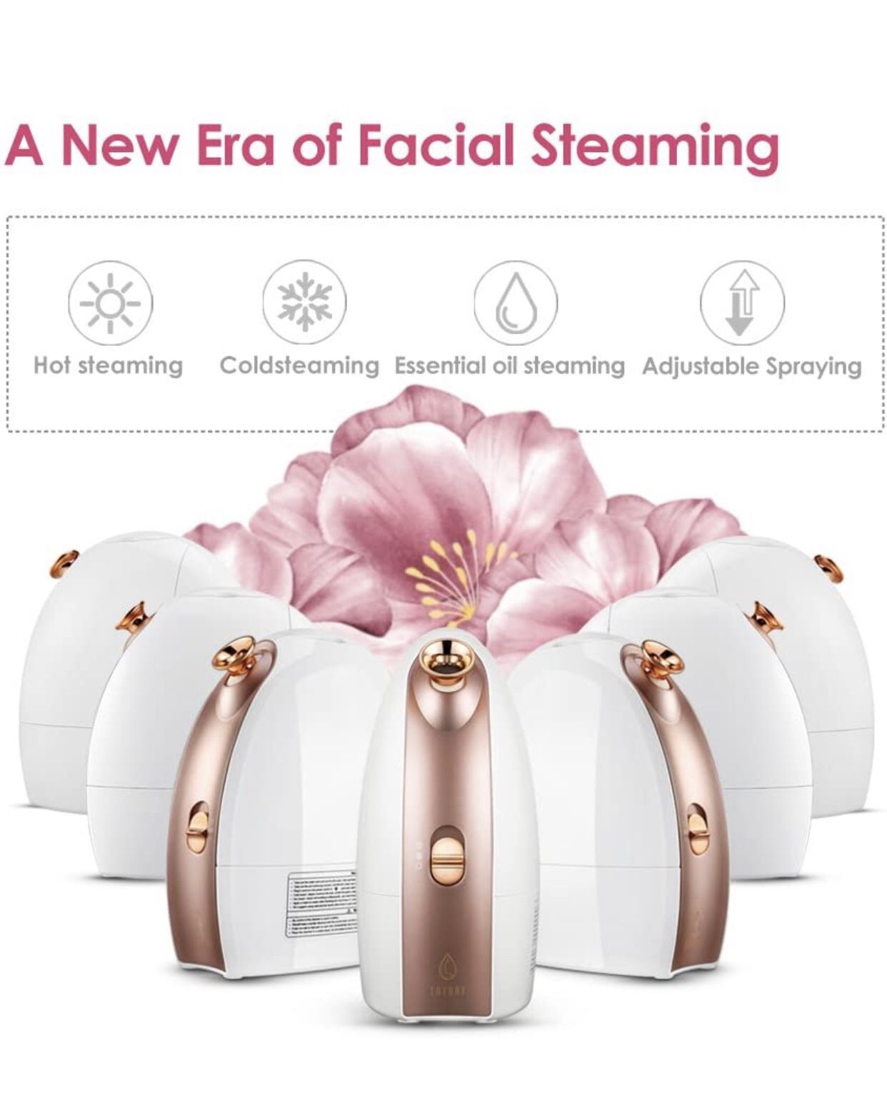 Lavany Facial Steamer Nano Ionic Hot & Cool Mist Moisturizing Face Steamer Sprayer with Aromatherapy Basket, 180 ML Water Tank (rose)
