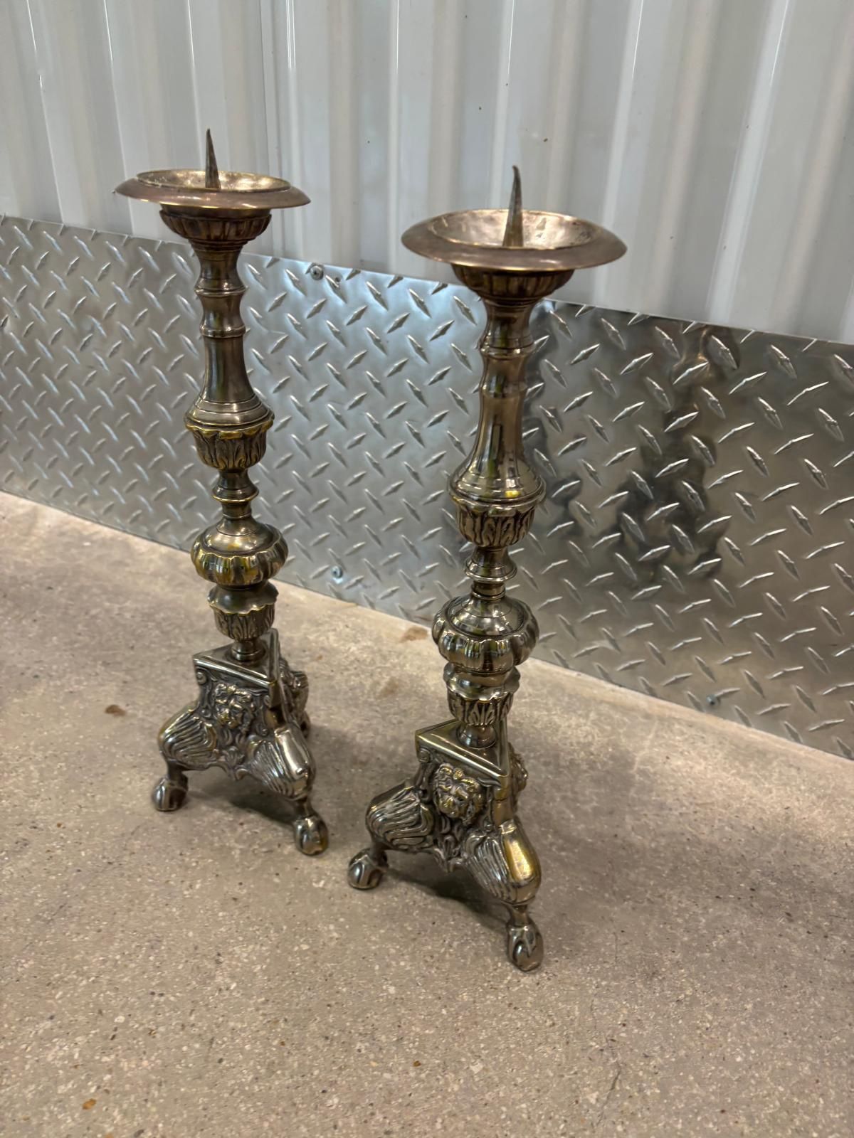 Castilian Imports Made In India Vintage Silver Candlesticks 16 inches high. $75  for the pair. 