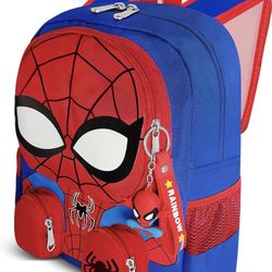 Baixhur 3D Toddler Backpack, 16'' Superhero Cartoon Backpack with Keychain for Boys and Girls, School Supplies School Bag Travel Bag for Kids Ages 2-8