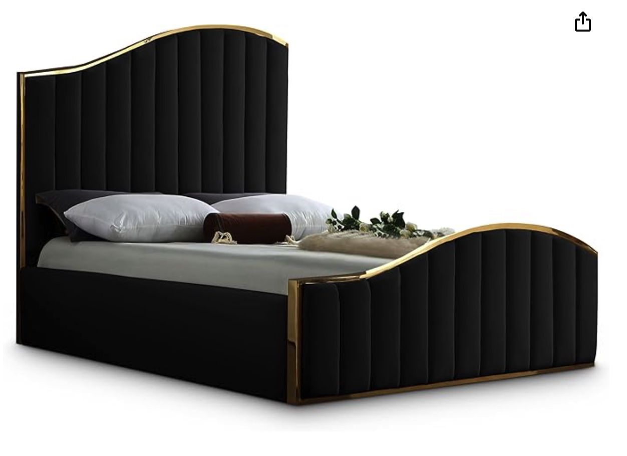 King Velvet Black And Gold Bed Frame