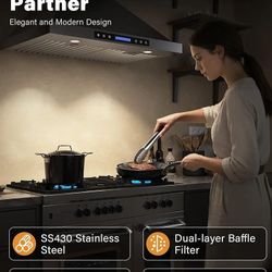 30 inch Stainless Steel Wall Mount Range Hood - 900 CFM, Ultra-Quiet 4-Speed Vent, Touch/Remote Control LCD, LED Lights, Ducted/Ductless Convertible