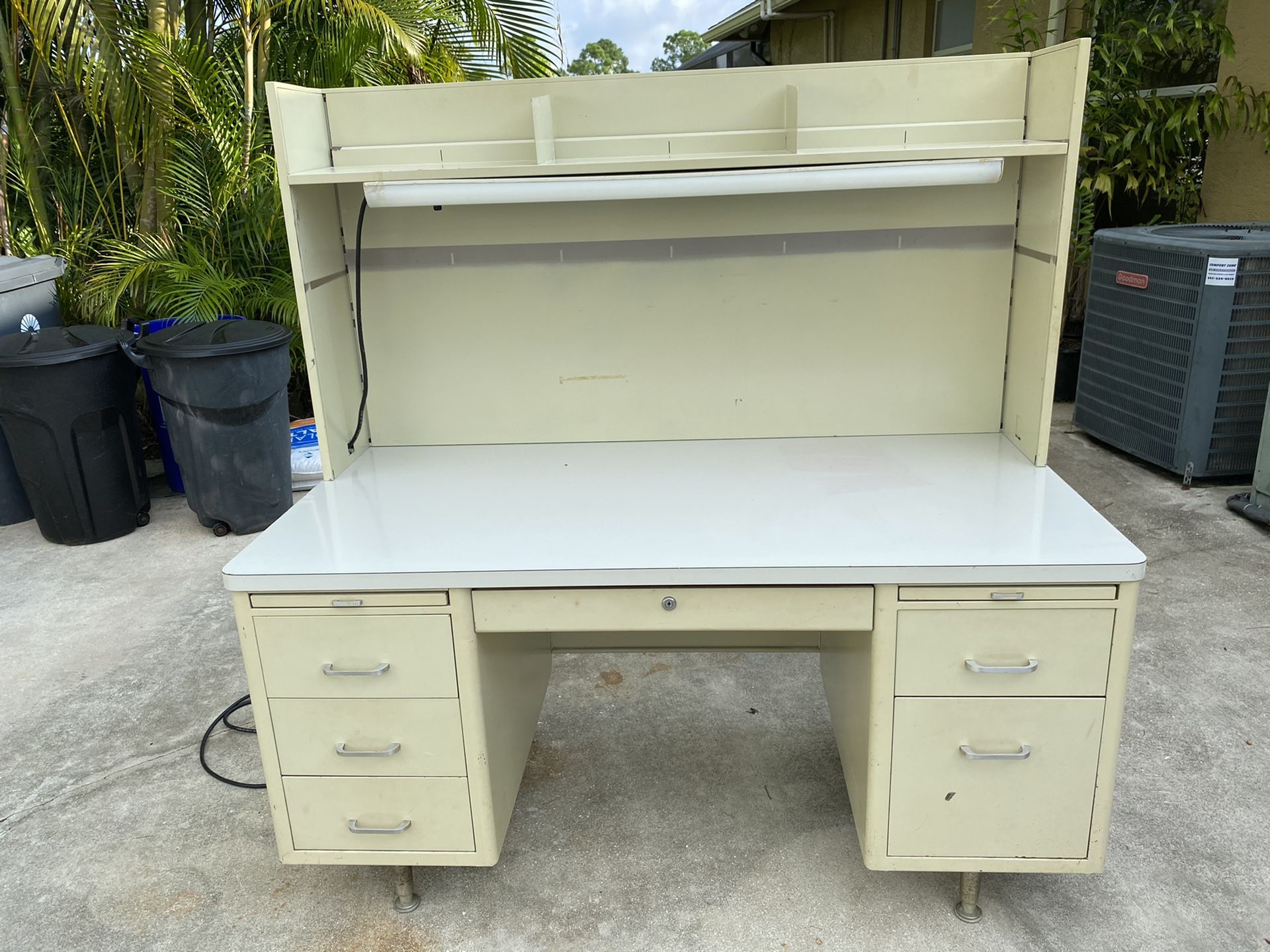 Steel desk 6 draws great shape with overhead light Also includes the credenza and file cabinet