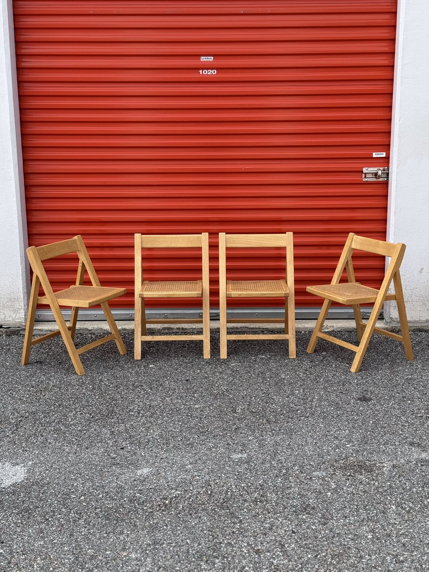 Vintage MCM Italian-Style Folding Chairs – Cane Seat & Wood Back Boho Set (4)