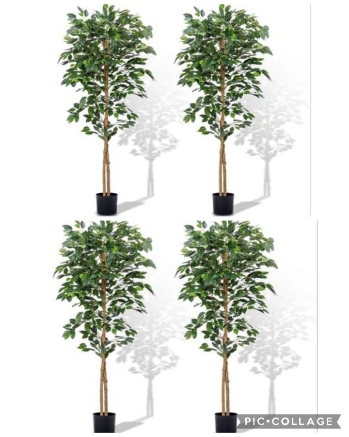 4 new ficus greenery faux trees plant indoor outdoor obscuring