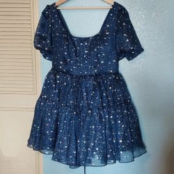 Chelsea Reece dress Princess Puff Starlight Collection formal Short Skirt Pockets Twirl Blue Stars Corset