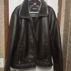 GUESS of Los Angeles Brown Leather Bomber Jacket 