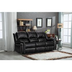 SOFA COUCH RECLINER BLACK BONDED LEATHER POWER USB