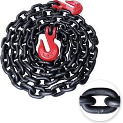 New! G80 Binder/Safety Chain 3/8 Inch x 10 Foot Transport Binder Chain with Clevis Grab Hooks 7,100 lbs Safe Working Load Logging Chain for Transporti