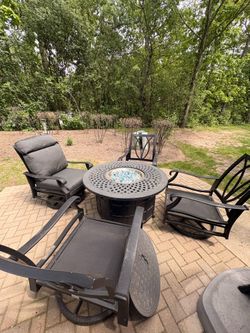 Piece Patio Propane Fire Pit Swivel Rocker Club Chair Set w/ Cushions
