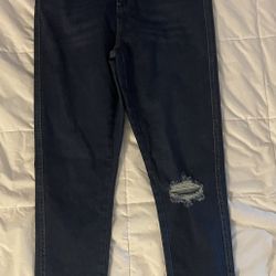 Levis Jeans Womens 36W Blue High Rise Skinny Heritage Distressed Raw Hem Ankle