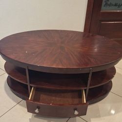  Circle Wood Coffee Table with Storage & Drawer