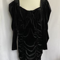 Eloquii Dress Women’s 18 Black Velvet Ruched Puff Sleeve Square Neck Party