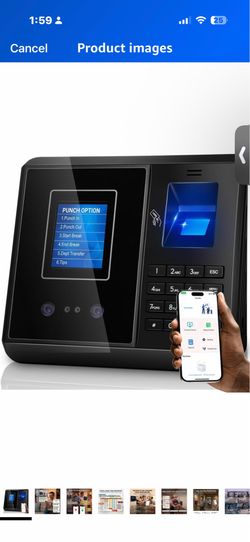 App Control, 5s Fast Connection, Fix Records, Custom Overtime, Lunch & Break Rules, 4 Payroll Reports, No Monthly Fee, 10 IC Cards Included, Fingerpri