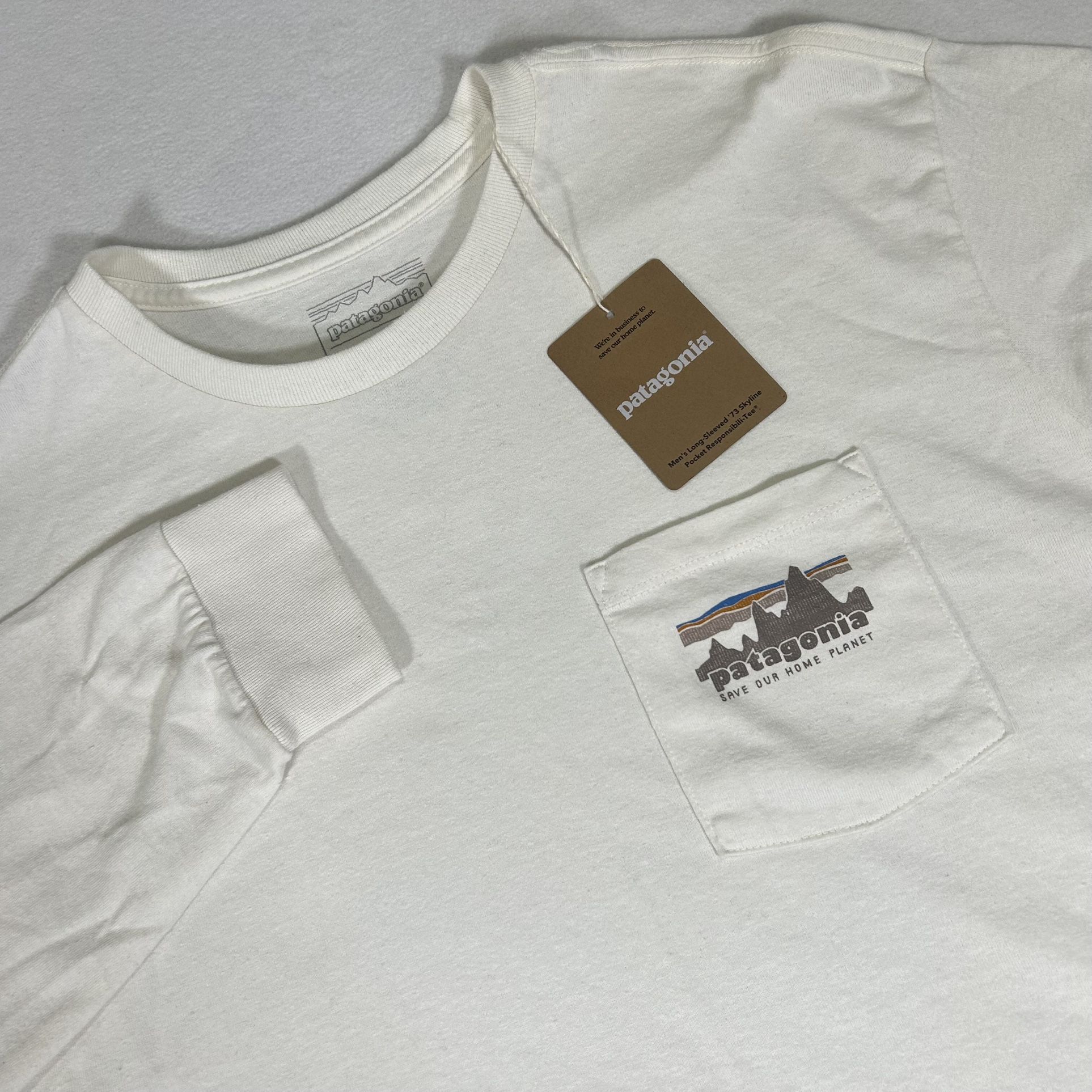 NWT Patagonia Mens Small Birch White Responsibili-T Long Sleeve 73 Skyline Shirt