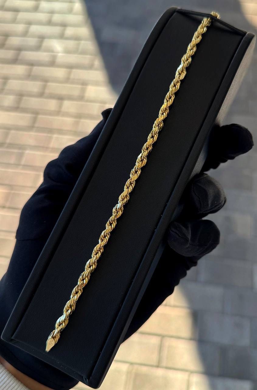 10k hollow yellow gold Rope link bracelet 4.2mm 8in 3.9g