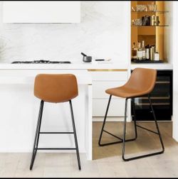 LUE BONA Alexander 24” Whiskey Brown Industrial Counter Stools – Set of 4