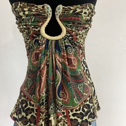 Sky Brand Y2K Silk Blend Strapless Top - Mixed Animal & Paisley Print - Size S