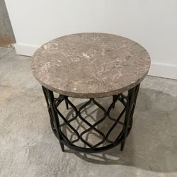 Elegant Marble Top End Table with Decorative Metal Base