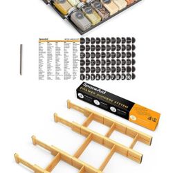 SpaceAid Spice Drawer Organizer with 28 Spice Jars, Bamboo Drawer Dividers with Inserts 4 Dividers with 9 Inserts (17-22 in)