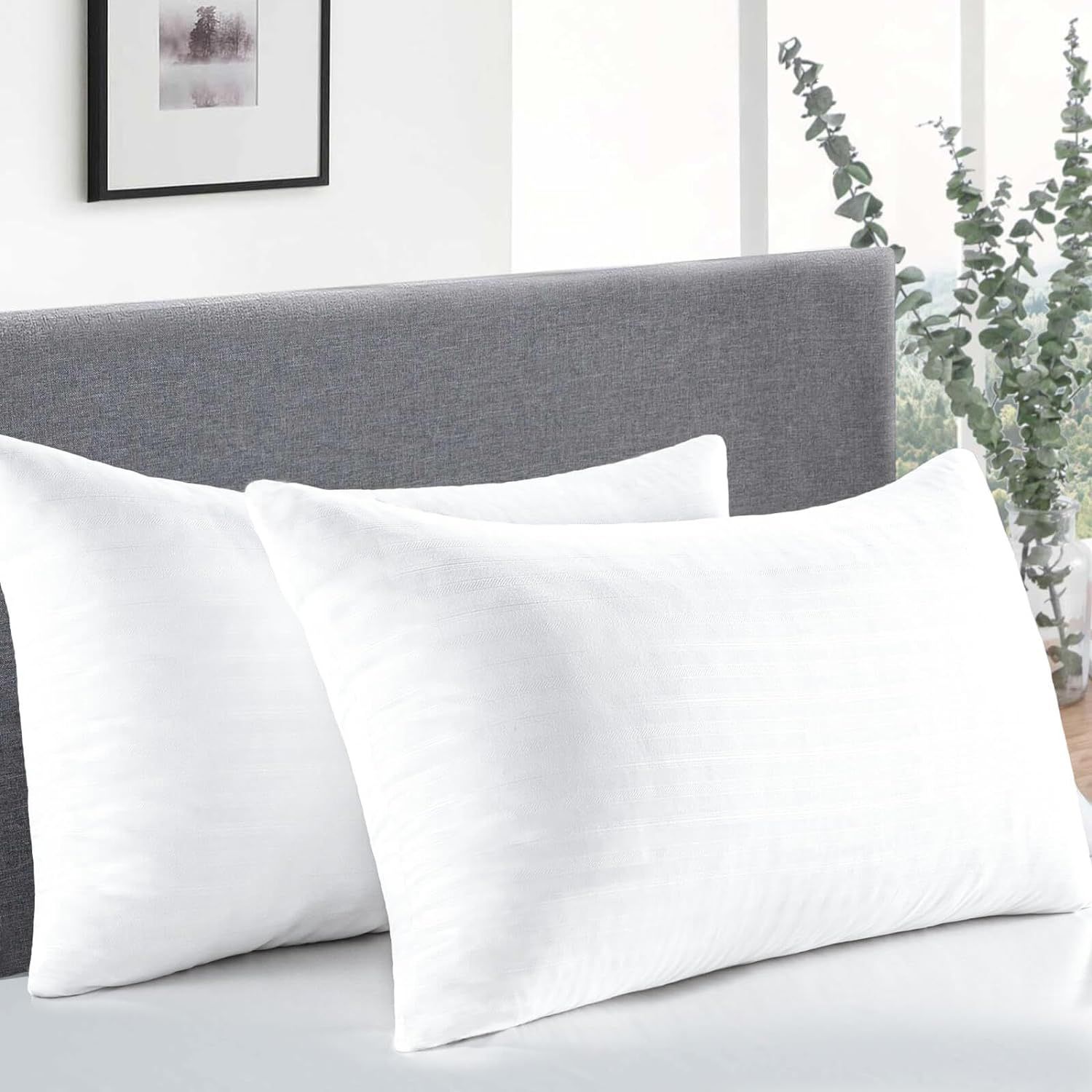 2 Standard Size Pillows - Down Alternative for Back, Stomach & Side Sleepers 26"L x 26"W