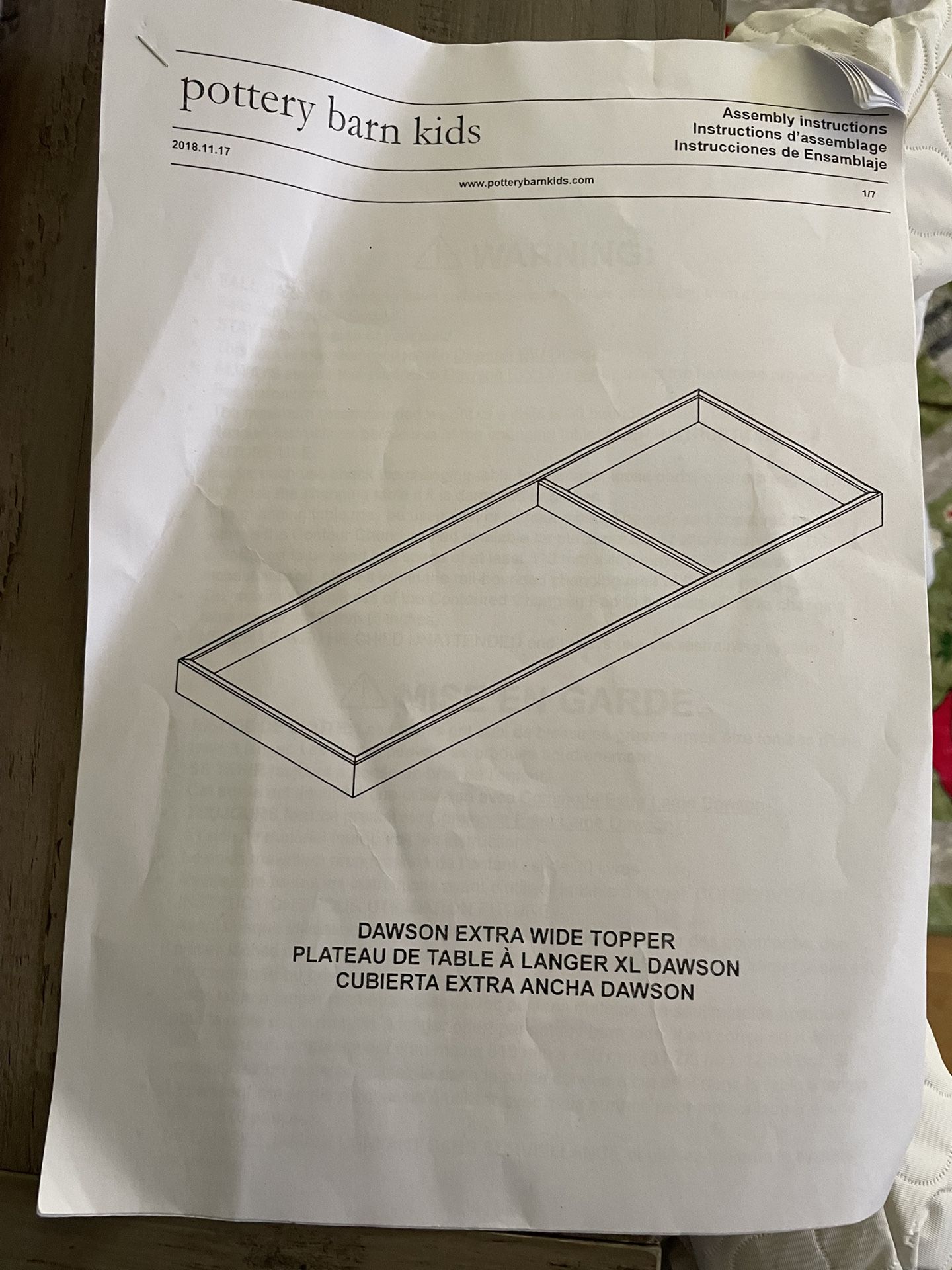 BABY Pottery Barn changing table topper