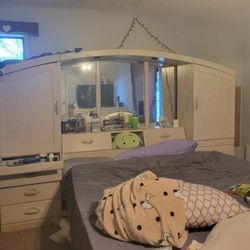 Wooden Headboard W/ Mirror & Dresser